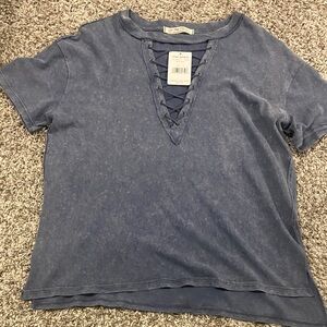 We The Free Short Sleeve Lace-Up Tee in Blue